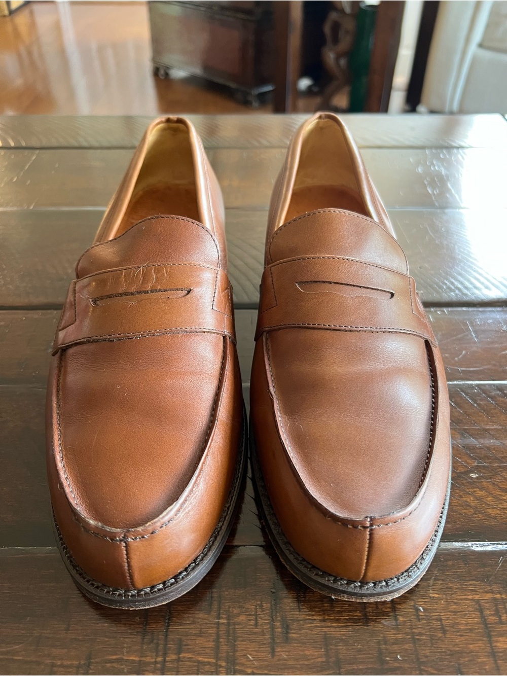 John Mac Gray Men's Leather Penny Loafers in Cognac Brown Size 12